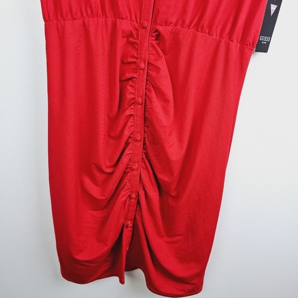 Guess Button Up T-Shirt Sleeveless Dress NWT Dark Coral - Picture 8 of 10